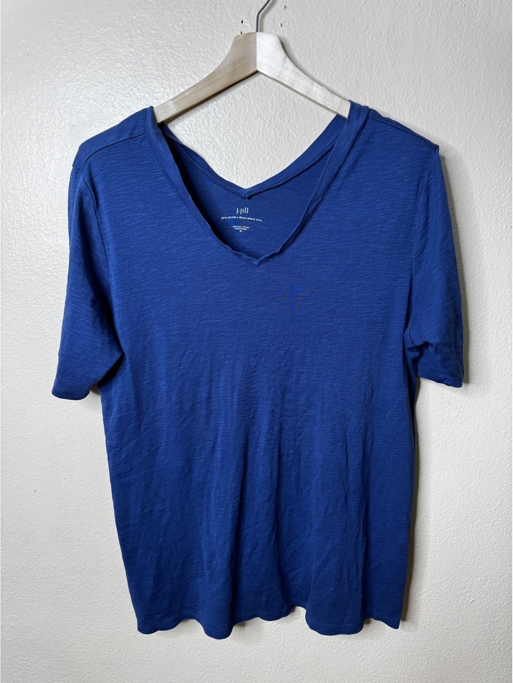 J.Jill Womens XL Pirra Double V Elbow Sleeve Tunic Blue Pima Cotton Top